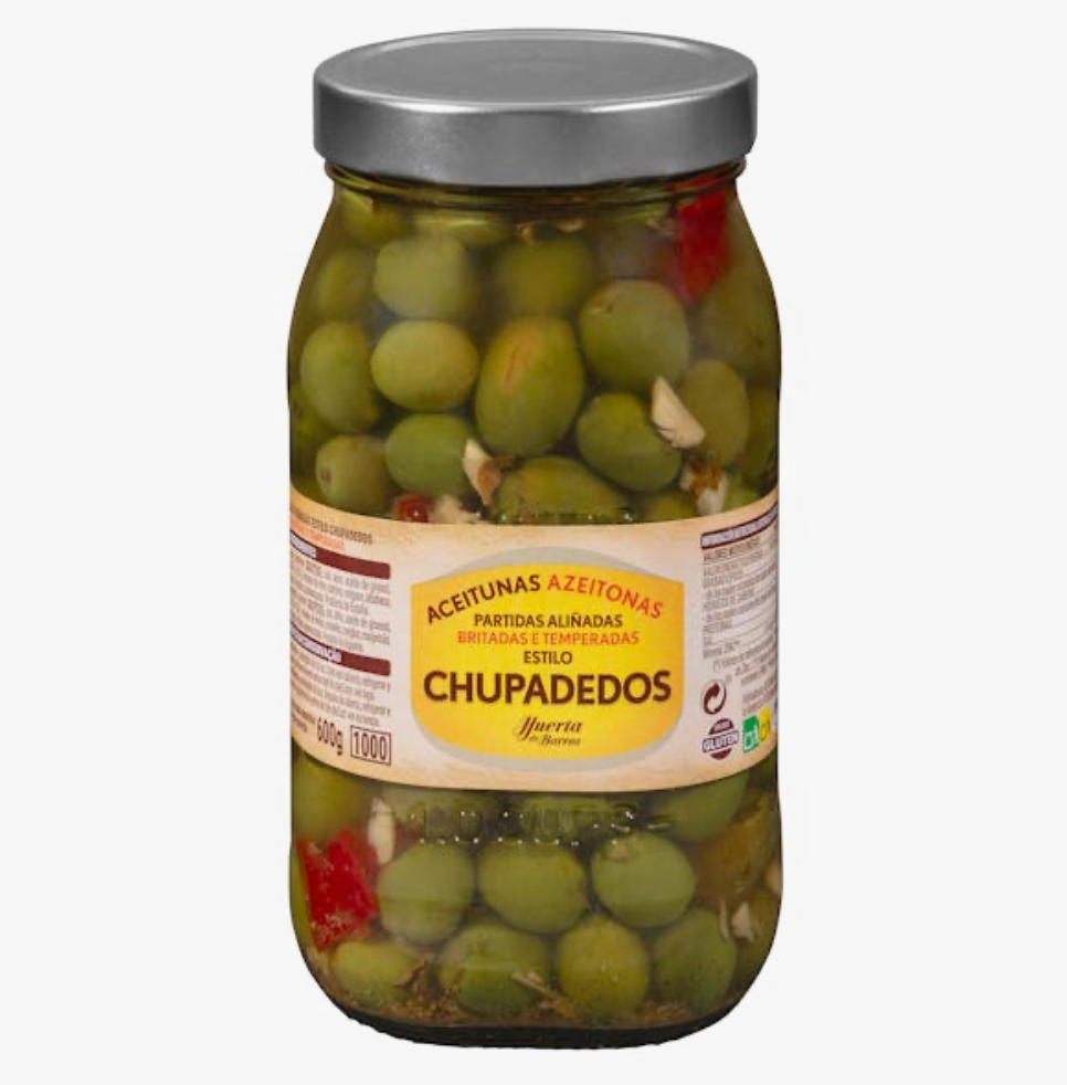 Zaļās olīvas Chupadedos Huerta de Barros (šķeltas un marinētas)